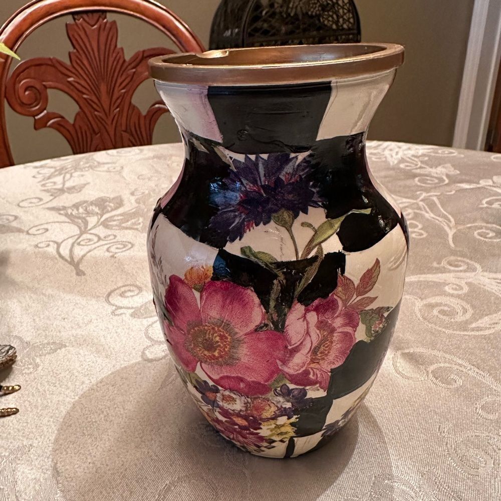 Hand Painted Glass Vase 8”tall